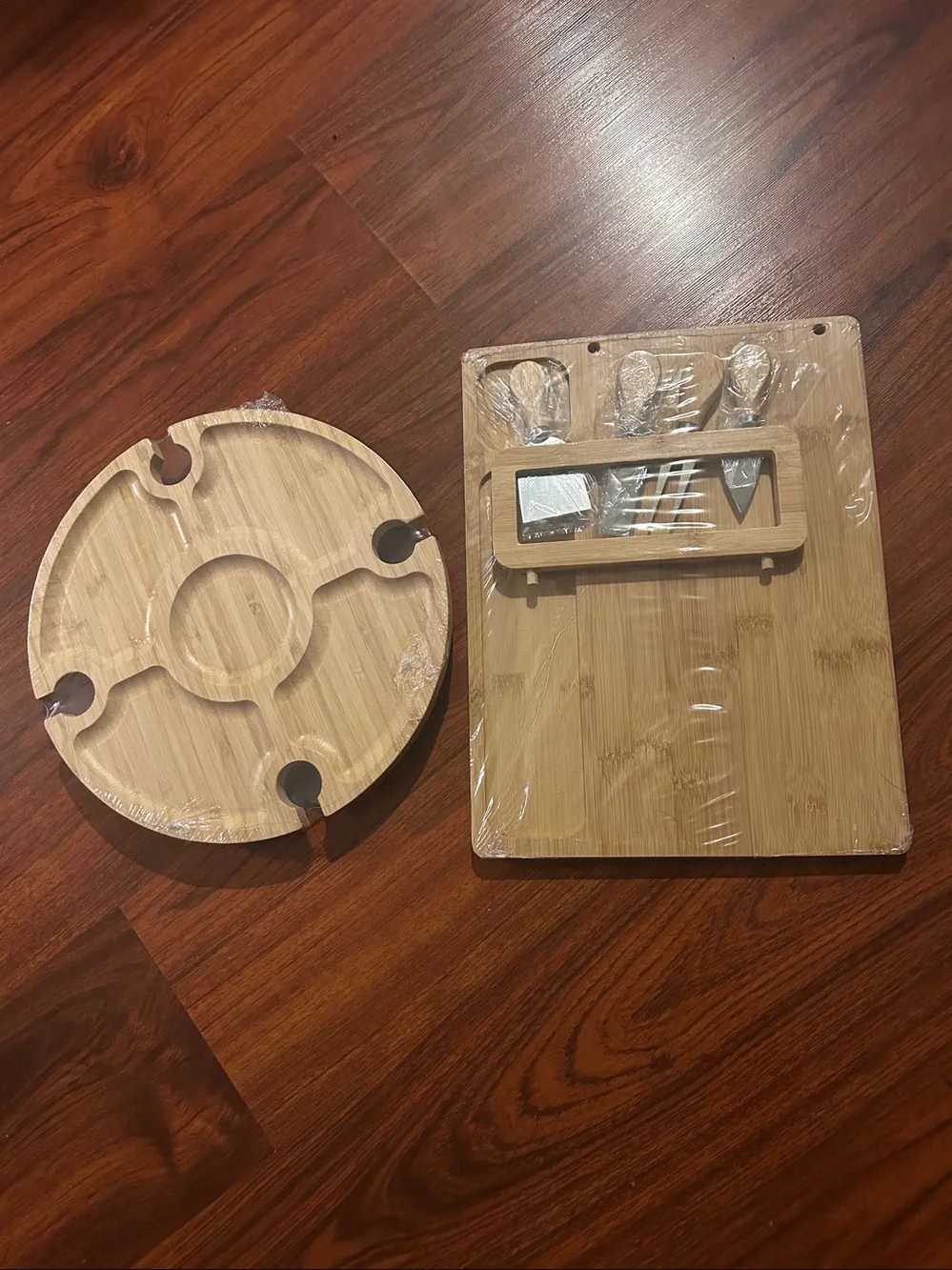 New Bamboo Wine Picnic Table & Charcuterie Boards Bundle of 2 Set